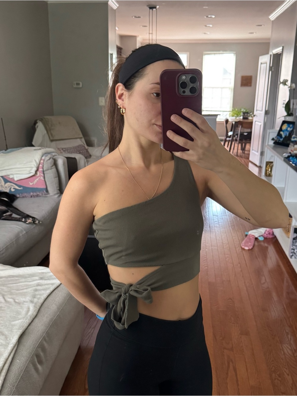 One-Shoulder Olive Green Wrap Crop Top